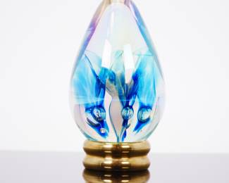 Iridescent Art Glass Egg w/Stand, Signed