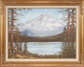 Landscape Painting of a Mountain and Lake, by K. Landis