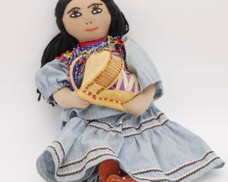 Large Fabric Doll w/Baby in Cradleboard