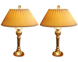 Pair of Stiffel MCM Heavy Brass Hollywood Regency Table Lamps