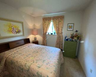 Custom matching vintage bedding and curtains, Asian inspired.                                                                                                         MCM FULL Headboard 