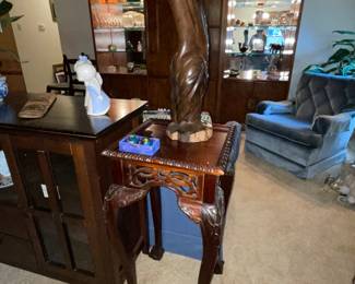 Asian heirloom stand/plant stand                                                      Hand carved wooden Pelican statue                                                  