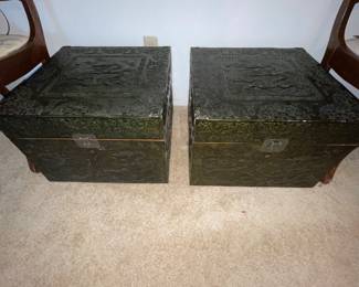 Vintage asian chests with dragons (2) matching 