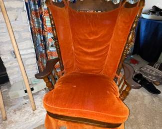Vintage rocker with orange velvet cushions 