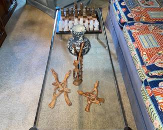 Glass coffee table with silver trimkk