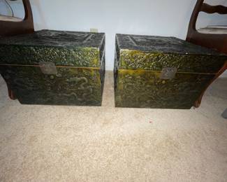 Vintage asian chests with dragons (2) matching 