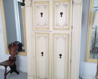 French provincial cabinet and pIr of large matching mirrors