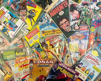 Gold age comics 
Silver age comics 
Bronze Age comics 
DC, Justice League, Superman, Wonder Woman, Star Wars, Batman, Spiderman, Advengers, etc  