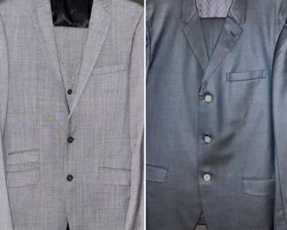 1. Combatant gentlemen 3 piece "gold finger" style suit (flannel) -- 2. 1962 Custom made, blue sharkskin 2 piece suit  