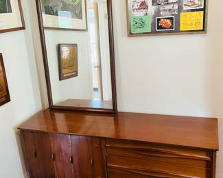 MCM bedroom set - 3 piece - buy separately or as a set — set includes bed, bedframe, headboard/footboard, horizontal dresser w/ mirror (pictured), vertical dresser 