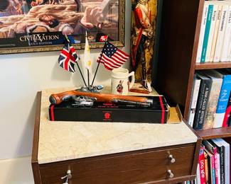 Mid-century modern marble top square side table (2 available) 

Denix replica pistol with box 