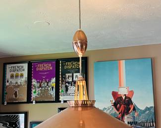 Mid-century, modern atomic saucer, pulldown chandelier