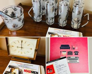 Authentic MadMen memorabilia with certificate of authenticity 

Dawn Draper leaf Tumblr set with ice bucket 
Ted Chaough’s wood desktop clock Pinney Walker 
Limited edition, Mad Kit  artwork 
