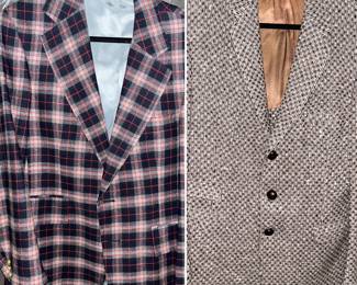 1. 1970s 3 color plaid wool blazer (winter weight) -- 2. 1956 Nebraska Clothing Co 3 color wool blazer (winter weight) 