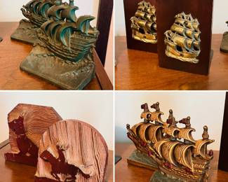 Vintage bookends - cast iron and wood 