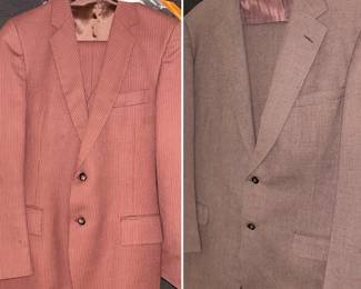 1. 1969 De-Rossi (mod style) 3 piece mauve wool suit -- 2. 1954 Nebraska Clothing Co 2 piece taupe wool suit 