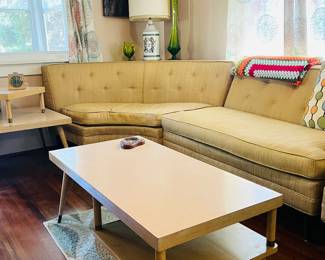 Mid century modern step coffee table blonde 