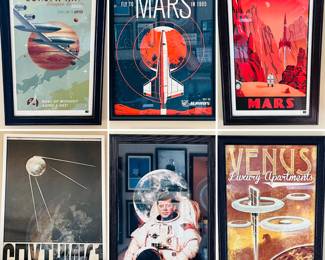 Mid century modern inspired artwork - professional framed (all sizes) 

Spudnik, Kennedy, Venus, Mars, Europa Air