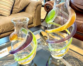 Amazing Czech swirl glass vases