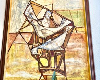 Large signed abstract seagull oil