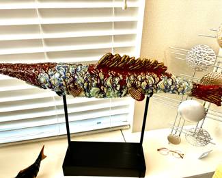 Colorful ceramic gar on stand 