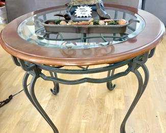 Iron/wood/glass side table