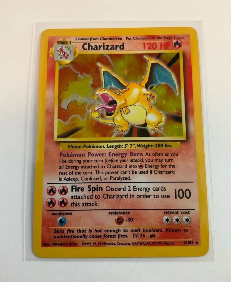 1999 Pokemon Rare Base Set Charizard Holo Foil Card # 4/102