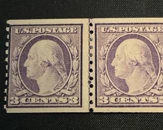 US 1917 Coil Line Pair 3 Cent FVF W Small Hinge Remmant