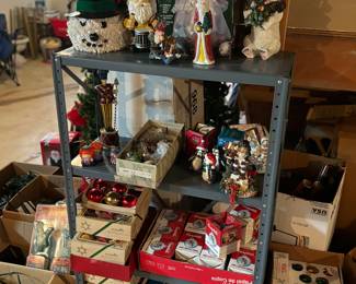 Shelves of Christmas lights, ornaments, figures