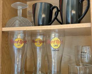 Hard rock Café glasses, coffee mugs