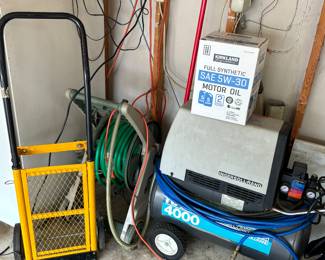 Air compressor, hose reel, dolly