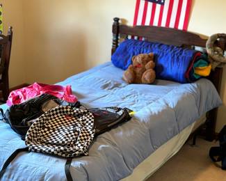Twin bed, backpacks