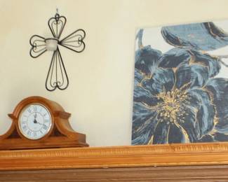 Art Glass Vase, Clock, Floral Art, Cross