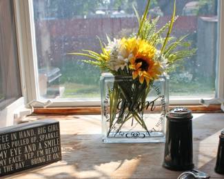 Flowers in Vase, Sign, Condiments