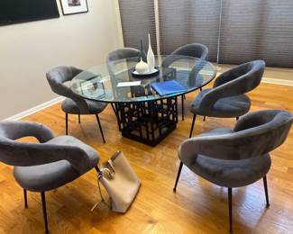 Tommy Bahama Round Geometric Base Glass Top Dining Set