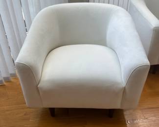 white arm chair suede