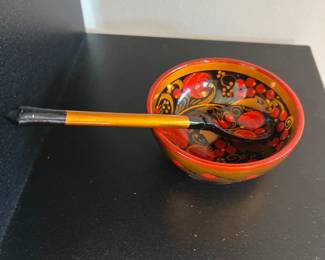Russian Lacquer Hand Painted Bowl/Spoons