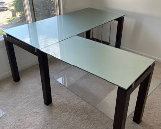 glass L shaped office desk