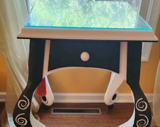 Vintage black and white hand painted side table.