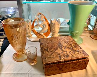 Nouveau design etched wood box. Deco Decor