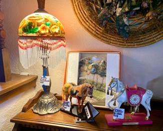 Painted shade with hanging beads lamp. Painted Ponies