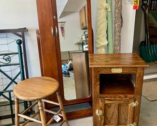 White Clad Antique Cooler Box. Vintage wood Stool. Jewelry Armoire