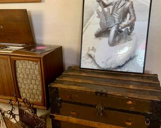 Jimi Hendrix photo poster with other photos. Steamer Trunk