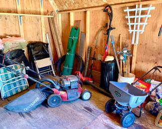 Lawn Mower, Spreader, Shovels etc..