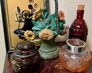 Floral Door Stopper and reverse painted picture