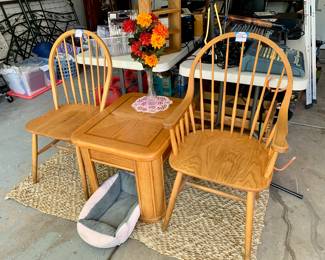 Vintage spindle wood chairs. Oak Side Table