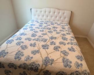 Queen Bed Set w/ Fabric Headboard (Mattress  Like New)