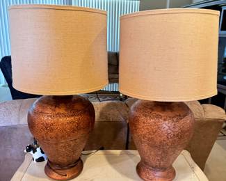 Pair of Copper Lamps w/ Burlap Shades