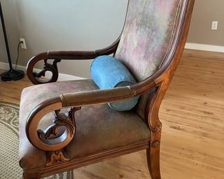 
5	$136 	Faux Suede 4-Leg Side Chair with Scroll Arms
		  27W X 21D X 41H
