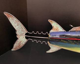 $350  Fairhope Art Show - owner cant remember artist - ceramic and metal Fish ceramic / metal unsigned 30" 